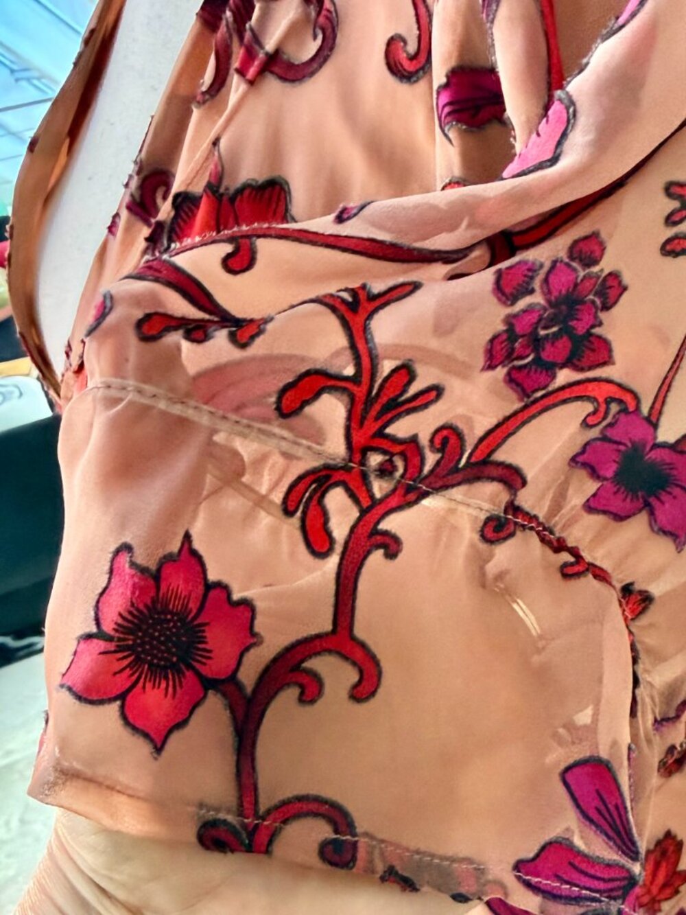 For Love & Lemons Sheer Mauve Chiffon Dress w/ Red & Pink Floral Print, Maxi, S - Picture 12 of 16